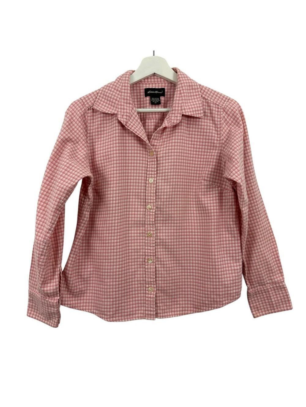 Eddie Bauer Women’s Flannel Pink Plaid Button Down Shirt Size MP
